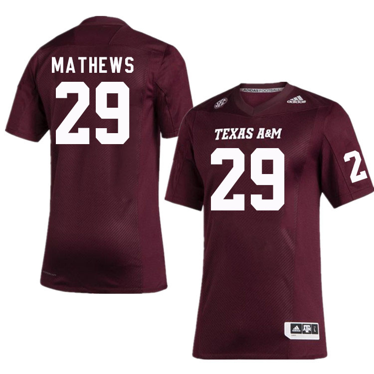Men #29 Sam Mathews Texas A&M Aggies College Football Jerseys Stitched Sale-Maroon